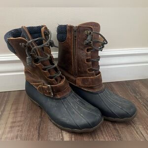 Sperry Top Sider Women's Saltwater Misty Rain Boot Sz 8.5 Brown Leather STS95908